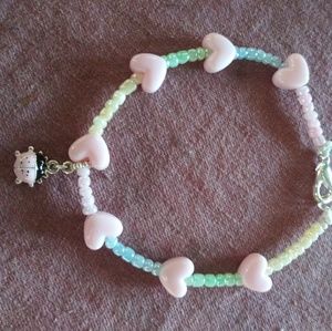 Handmade ladybug and heart bracelet